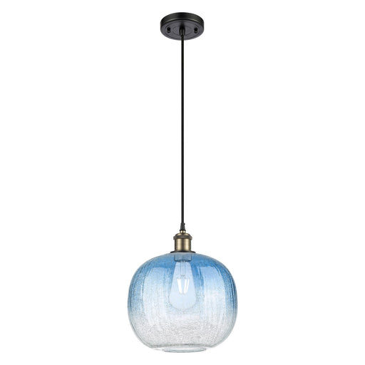 Innovations Brookhaven Sphere 10.5in 1-Light Mini Pendant | Industrial Black Antique Brass and Sapphire Blue Glass | Model 516-1P-BAB-G481-10SB