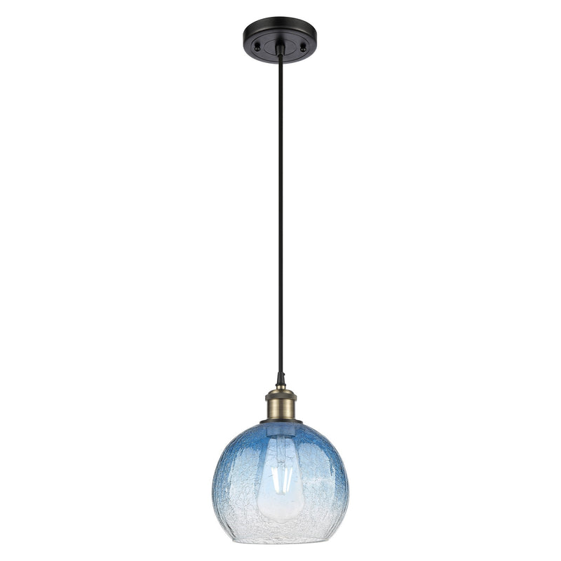 Innovations Brookhaven Globe 7.88in 1-Light Mini Pendant | Industrial Black Antique Brass and Sapphire Blue Glass | Model 516-1P-BAB-G483-8SB