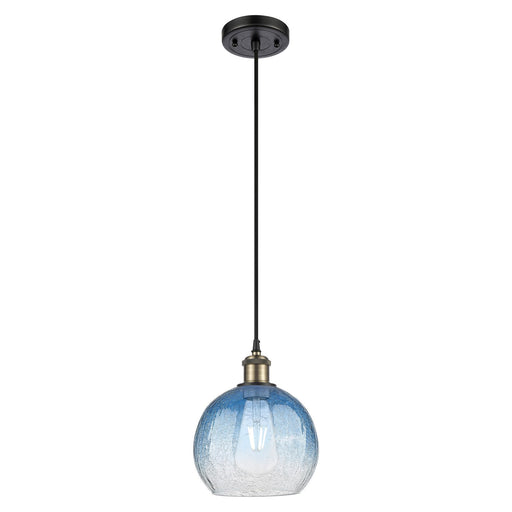 Innovations Brookhaven Globe 7.88in 1-Light Mini Pendant | Industrial Black Antique Brass and Sapphire Blue Glass | Model 516-1P-BAB-G483-8SB