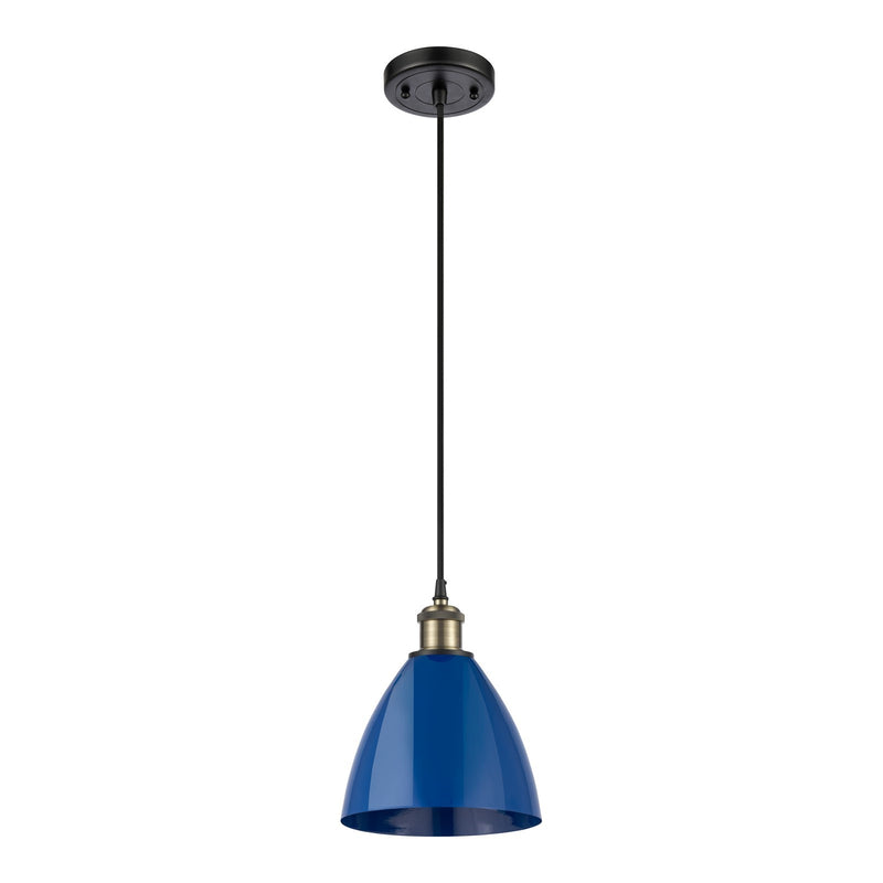 Innovations Plymouth 7.5in 1-Light LED Mini Pendant | Industrial Black Antique Brass and Matte Blue Metal | Kitchen | Model 516-1P-BAB-MBD-75-BL-LED