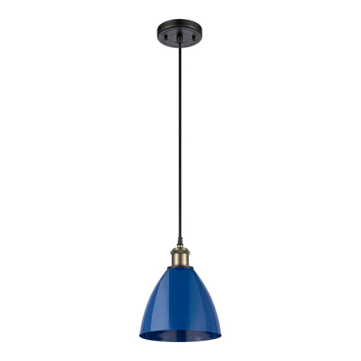 Innovations Plymouth 7.5in 1-Light LED Mini Pendant | Industrial Black Antique Brass and Matte Blue Metal | Kitchen | Model 516-1P-BAB-MBD-75-BL-LED