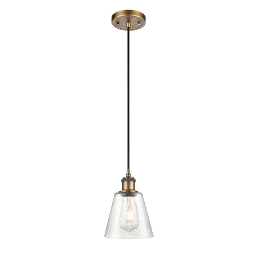 Innovations Caton 6in 1-Light Mini Pendant | Art Nouveau Brushed Brass and Frosted Glass Pyramid | Kitchen Island & Dining | Model 516-1P-BB-G454