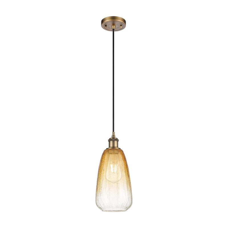 Innovations Brookhaven Almond 6in 1-Light Mini Pendant | Industrial Brushed Brass and Amber Glass Globe | Kitchen Island | Model 516-1P-BB-G480-6AM