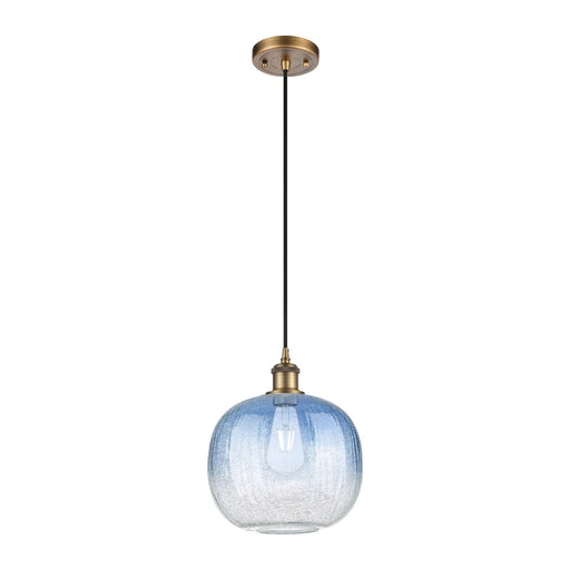 Innovations Brookhaven Sphere 10in 1-Light Mini Pendant | Industrial Brushed Brass and Sapphire Blue Glass | Kitchen | Model 516-1P-BB-G481-10SB