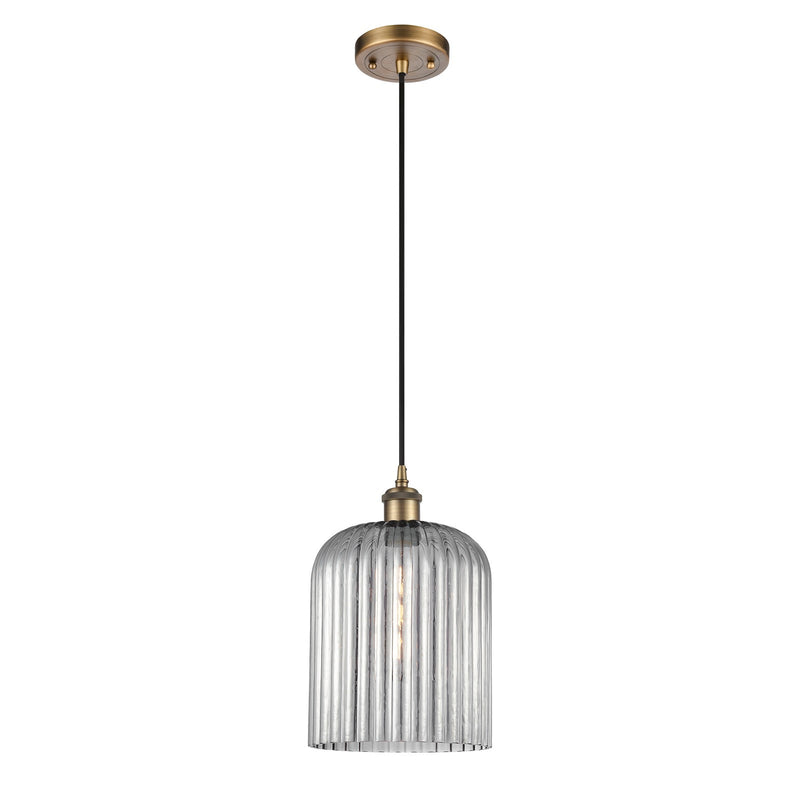 Innovations Bridal Veil 5in 1-Light Mini Pendant | Art Nouveau Brushed Brass and Light Smoke Glass | Kitchen Island | Model 516-1P-BB-G559-8SM