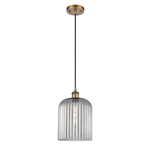 Innovations Bridal Veil 5in 1-Light Mini Pendant | Art Nouveau Brushed Brass and Light Smoke Glass | Kitchen Island | Model 516-1P-BB-G559-8SM