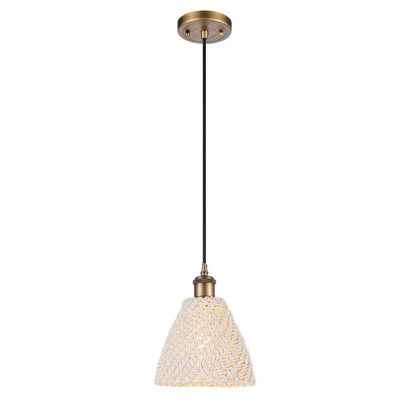 Innovations Bristol Natural 7.5in 1-Light Mini Pendant | Farmhouse Brushed Brass and Natural Fiber Dome | Kitchen Island | Model 516-1P-BB-NBD-75-NAT