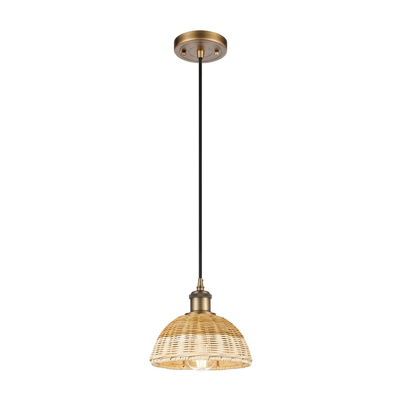 Innovations Bristol Natural II 7.5in 1-Light Mini Pendant | Industrial Brushed Brass and Natural Fiber Shade | Kitchen | Model 516-1P-BB-NBD2-75-NAT