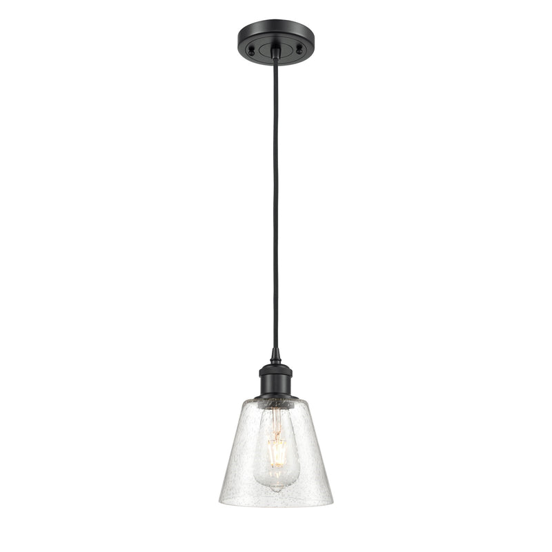 Innovations Caton 6in 1-Light Mini Pendant | Industrial Matte Black and Frosted Glass Pyramid | Kitchen Island & Dining Room | Model 516-1P-BK-G454
