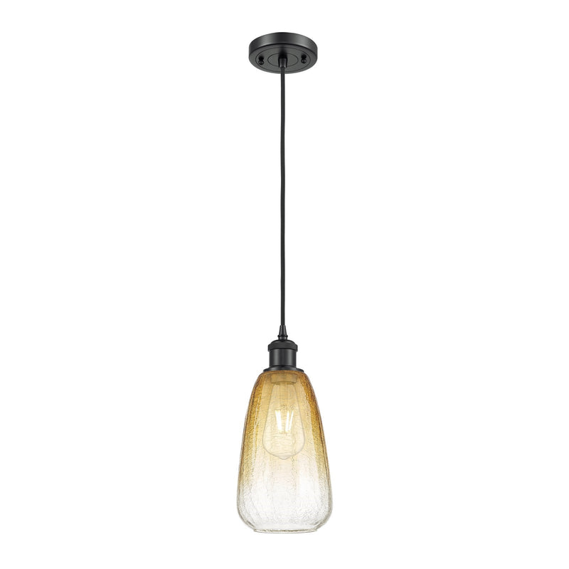Innovations Brookhaven Almond 6in 1-Light Mini Pendant | Industrial Matte Black and Amber Glass Globe | Kitchen Island | Model 516-1P-BK-G480-6AM