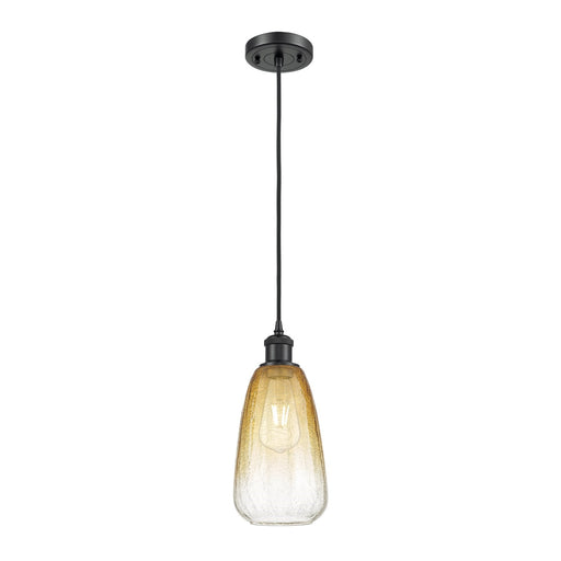 Innovations Brookhaven Almond 6in 1-Light Mini Pendant | Industrial Matte Black and Amber Glass Globe | Kitchen Island | Model 516-1P-BK-G480-6AM