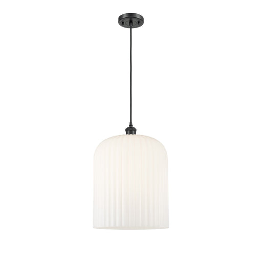 Innovations Bridal Veil 5in 1-Light Mini Pendant | Art Nouveau Matte Black and Gloss White Glass | Kitchen Island | Model 516-1P-BK-G559-12GWH