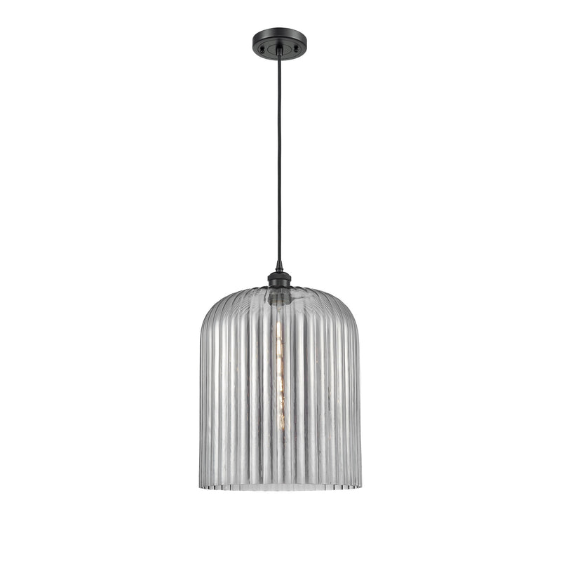 Innovations Bridal Veil 12in 1-Light Mini Pendant | Art Nouveau Matte Black and Light Smoke Glass | Kitchen Island | Model 516-1P-BK-G559-12SM