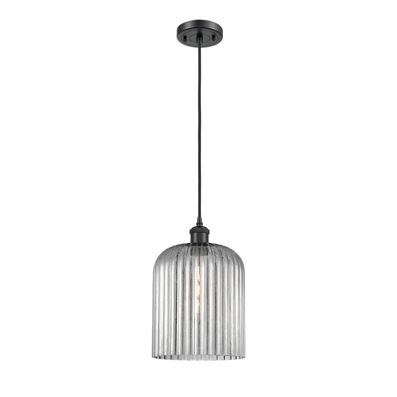 Innovations Bridal Veil 5in 1-Light Mini Pendant | Art Nouveau Matte Black and Light Smoke Ribbed Glass | Kitchen Island | Model 516-1P-BK-G559-8SM