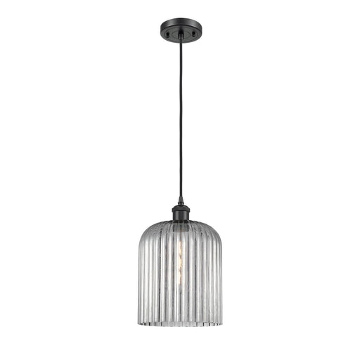 Innovations Bridal Veil 5in 1-Light Mini Pendant | Art Nouveau Matte Black and Light Smoke Ribbed Glass | Kitchen Island | Model 516-1P-BK-G559-8SM