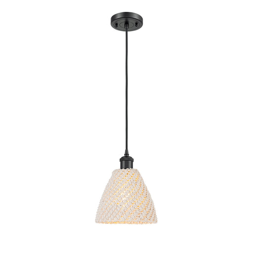 Innovations Bristol Natural 7.5in 1-Light Mini Pendant | Farmhouse Matte Black and Natural Fiber Dome | Kitchen Island | Model 516-1P-BK-NBD-75-NAT