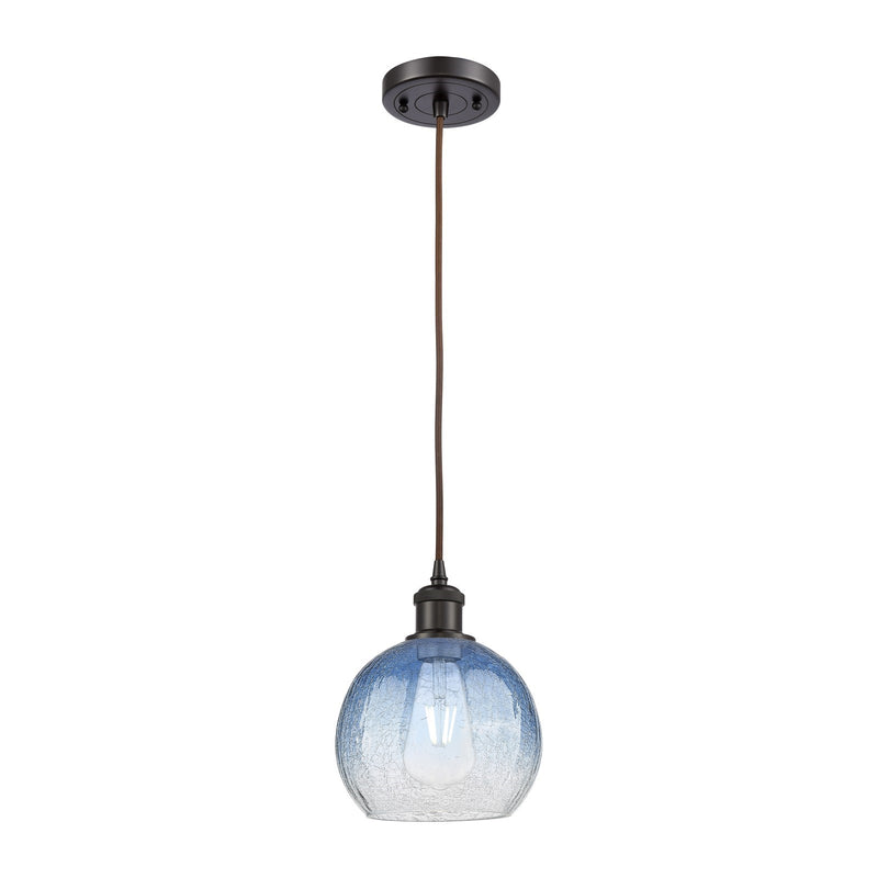 Innovations Brookhaven Globe 8in 1-Light Mini Pendant | Industrial Oil Rubbed Bronze and Sapphire Blue Glass | Kitchen | Model 516-1P-OB-G483-8SB
