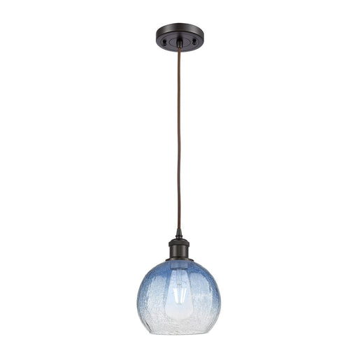 Innovations Brookhaven Globe 8in 1-Light Mini Pendant | Industrial Oil Rubbed Bronze and Sapphire Blue Glass | Kitchen | Model 516-1P-OB-G483-8SB