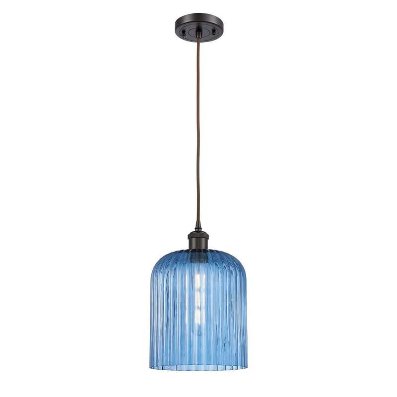 Innovations Bridal Veil 5in 1-Light Mini Pendant | Art Nouveau Oil Rubbed Bronze and Princess Blue Glass | Kitchen Island | Model 516-1P-OB-G559-8BL