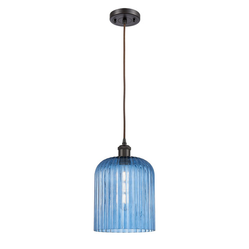 Innovations Bridal Veil 5in 1-Light Mini Pendant | Art Nouveau Oil Rubbed Bronze and Princess Blue Glass | Kitchen Island | Model 516-1P-OB-G559-8BL