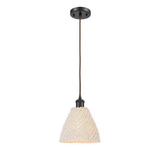 Innovations Bristol Natural 7.5in 1-Light Mini Pendant | Farmhouse Oil Rubbed Bronze and Natural Fiber | Kitchen Island | Model 516-1P-OB-NBD-75-NAT