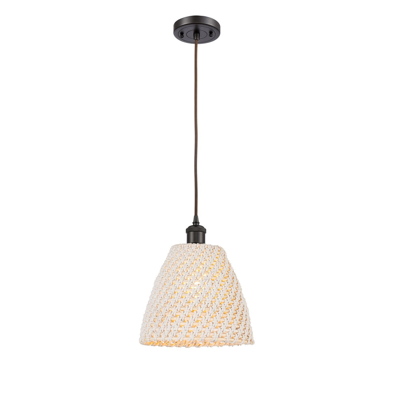 Innovations Bristol Natural 9in 1-Light Mini Pendant | Farmhouse Oil Rubbed Bronze and Natural Fiber | Kitchen Island | Model 516-1P-OB-NBD-9-NAT