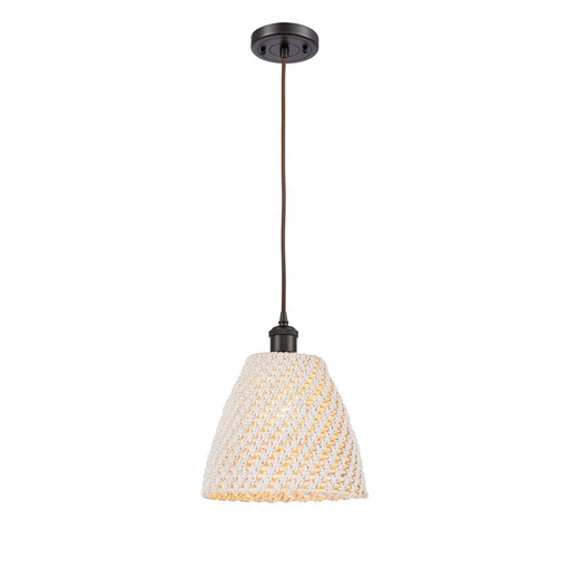 Innovations Bristol Natural 9in 1-Light Mini Pendant | Farmhouse Oil Rubbed Bronze and Natural Fiber | Kitchen Island | Model 516-1P-OB-NBD-9-NAT