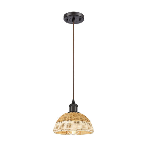 Innovations Bristol Natural II 7.5in 1-Light Mini Pendant | Industrial Oil Rubbed Bronze and Natural Fiber | Kitchen | Model 516-1P-OB-NBD2-75-NAT