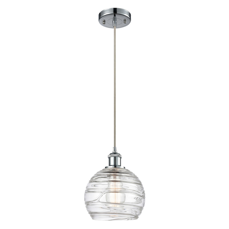 Innovations Athens Deco Swirl 8in 1-Light Mini Pendant | Industrial Polished Chrome and Clear Deco Swirl Glass | Kitchen | Model 516-1P-PC-G1213-8CL