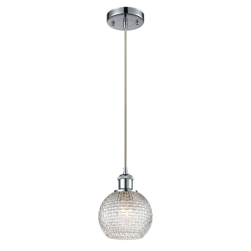 Innovations Athens 6in 1-Light Mini Pendant | Modern Polished Chrome and Clear Basket Weave Glass | Kitchen Island | Model 516-1P-PC-G122C-6CL