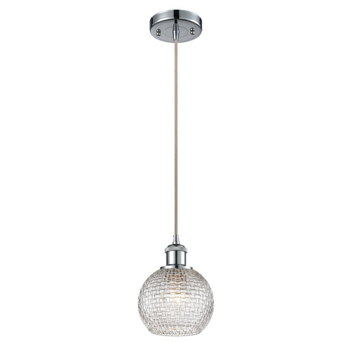 Innovations Athens 6in 1-Light Mini Pendant | Modern Polished Chrome and Clear Basket Weave Glass | Kitchen Island | Model 516-1P-PC-G122C-6CL