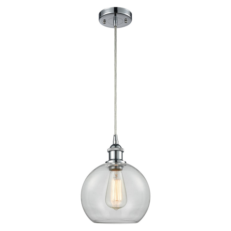 Innovations Athens 8in 1-Light Mini Pendant | Modern Polished Chrome and Clear Basket Weave Glass | Kitchen Island | Model 516-1P-PC-G122C-8CL