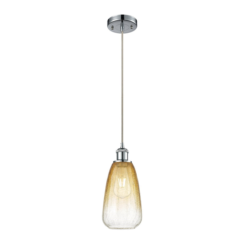 Innovations Brookhaven Almond 6in 1-Light Mini Pendant | Industrial Polished Chrome and Amber Glass | Kitchen Island | Model 516-1P-PC-G480-6AM