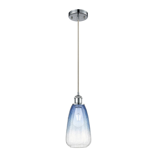 Innovations Brookhaven Almond 6in 1-Light Mini Pendant | Industrial Polished Chrome and Sapphire Blue Glass | Kitchen | Model 516-1P-PC-G480-6SB