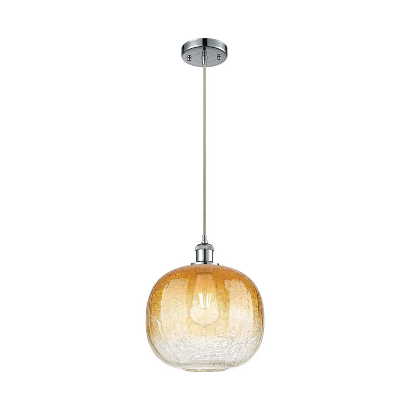 Innovations Brookhaven Sphere 10.5in 1-Light Mini Pendant | Industrial Polished Chrome and Amber Glass | Kitchen Island | Model 516-1P-PC-G481-10AM