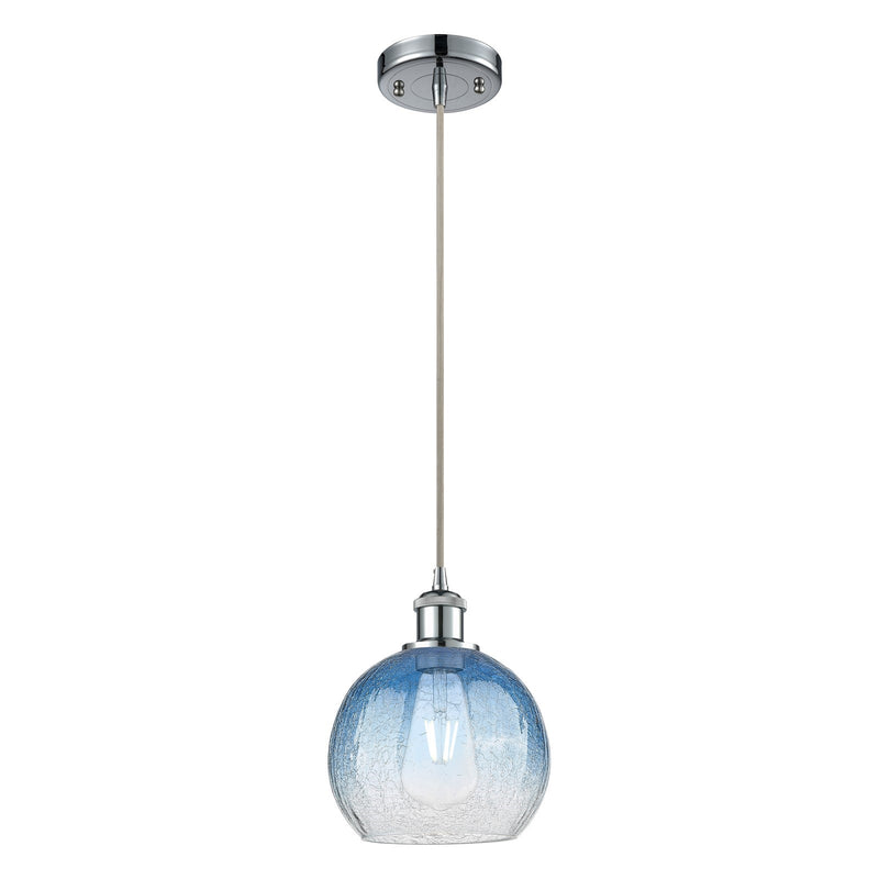Innovations Brookhaven Globe 8in 1-Light Mini Pendant | Industrial Polished Chrome and Sapphire Blue Glass | Kitchen | Model 516-1P-PC-G483-8SB