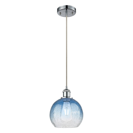 Innovations Brookhaven Globe 8in 1-Light Mini Pendant | Industrial Polished Chrome and Sapphire Blue Glass | Kitchen | Model 516-1P-PC-G483-8SB