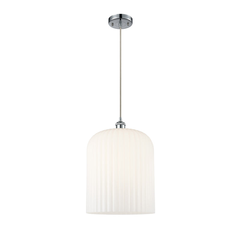 Innovations Bridal Veil 5in 1-Light Mini Pendant | Art Nouveau Polished Chrome and Gloss White Glass | Kitchen Island | Model 516-1P-PC-G559-12GWH