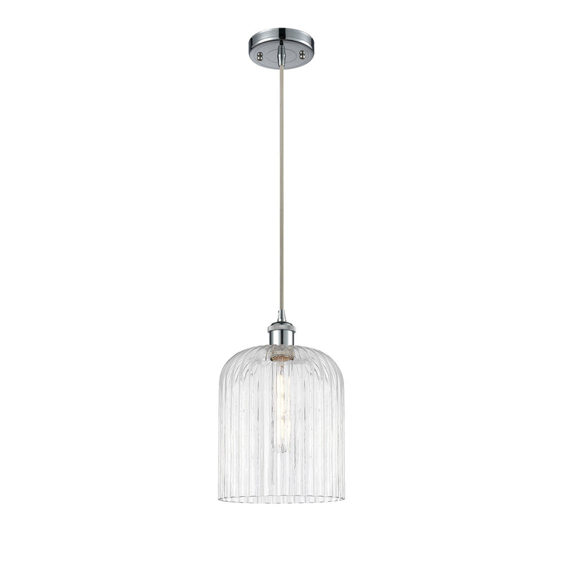 Innovations Bridal Veil 5in 1-Light Mini Pendant | Art Nouveau Polished Chrome and Clear Ribbed Glass | Kitchen Island | Model 516-1P-PC-G559-8CL
