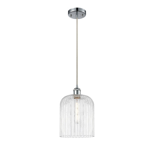 Innovations Bridal Veil 5in 1-Light Mini Pendant | Art Nouveau Polished Chrome and Clear Ribbed Glass | Kitchen Island | Model 516-1P-PC-G559-8CL