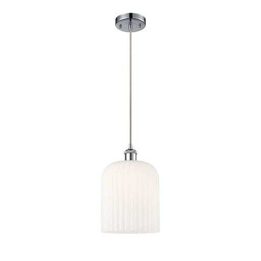 Innovations Bridal Veil 5in 1-Light Mini Pendant | Art Nouveau Polished Chrome and Gloss White Ribbed Glass | Kitchen | Model 516-1P-PC-G559-8GWH