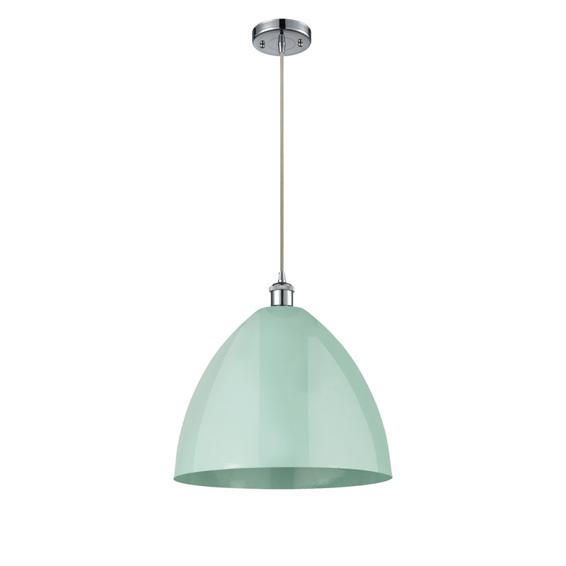 Innovations Plymouth 16in 1-Light Mini Pendant | Industrial Polished Chrome and Matte Seafoam Metal Shade | Kitchen | Model 516-1P-PC-MBD-16-SF-LED