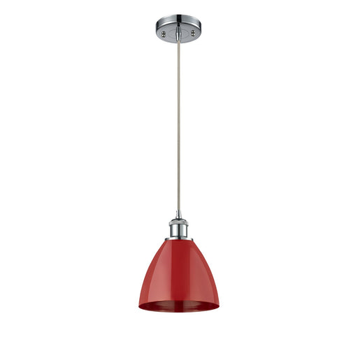 Innovations Plymouth 7.5in 1-Light Mini Pendant | Industrial Polished Chrome and Matte Red Metal Shade | Kitchen | Model 516-1P-PC-MBD-75-RD-LED