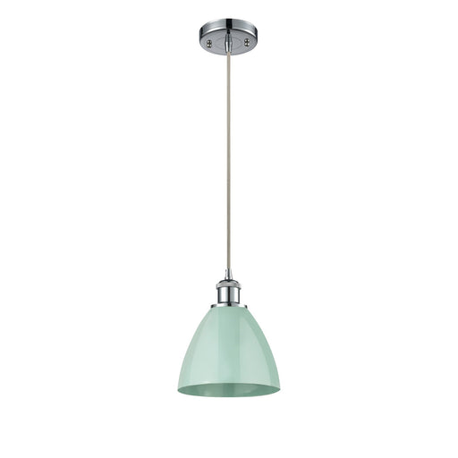 Innovations Plymouth 7.5in 1-Light Mini Pendant | Industrial Polished Chrome and Matte Seafoam Metal Shade | Kitchen | Model 516-1P-PC-MBD-75-SF-LED