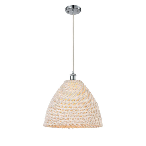 Innovations Bristol Natural 16in 1-Light Mini Pendant | Farmhouse Polished Chrome and Natural Fiber Dome | Kitchen | Model 516-1P-PC-NBD-16-NAT