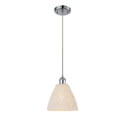 Innovations Bristol Natural 7.5in 1-Light Mini Pendant | Polished Chrome and Natural Fiber Dome | Kitchen Island | Model 516-1P-PC-NBD-75-NAT