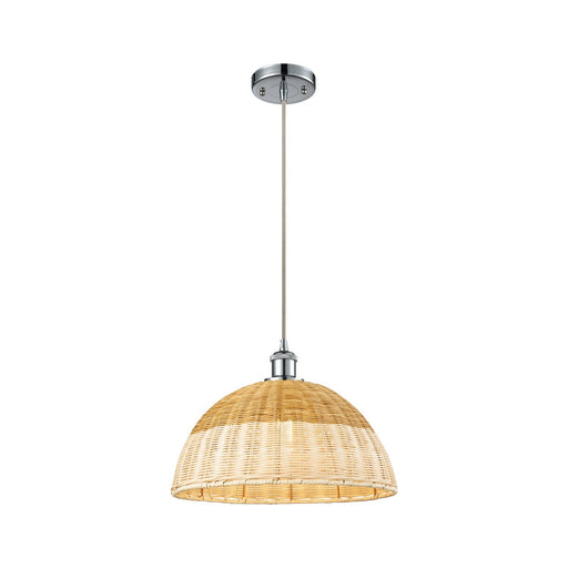 Innovations Bristol Natural II 16in 1-Light Mini Pendant | Industrial Polished Chrome and Natural Fiber Dome | Kitchen | Model 516-1P-PC-NBD2-16-NAT
