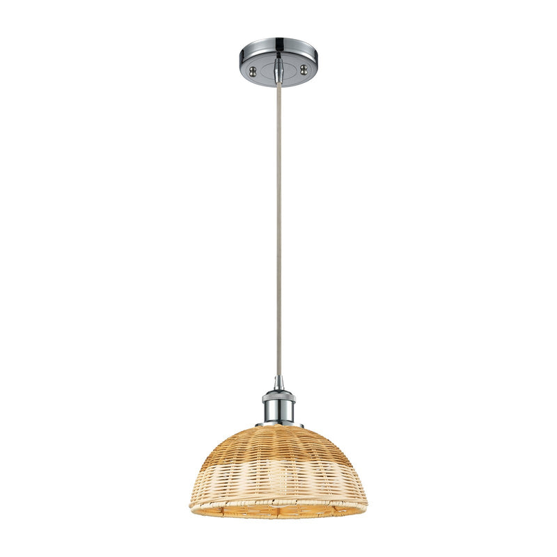 Innovations Bristol Natural II 9in 1-Light Mini Pendant | Polished Chrome and Natural Fiber Dome | Kitchen Island | Model 516-1P-PC-NBD2-9-NAT