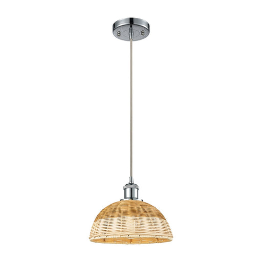 Innovations Bristol Natural II 9in 1-Light Mini Pendant | Polished Chrome and Natural Fiber Dome | Kitchen Island | Model 516-1P-PC-NBD2-9-NAT