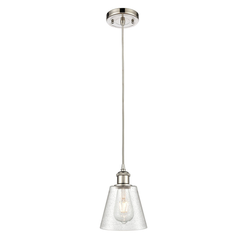 Innovations Caton 6in 1-Light Mini Pendant | Polished Nickel and Frosted Glass Pyramid | Kitchen Island & Dining Room | Model 516-1P-PN-G454